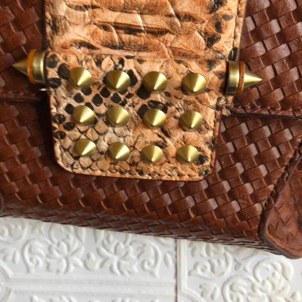 Rachel Roy Woven Faux Snakeskin Studded Crossbody